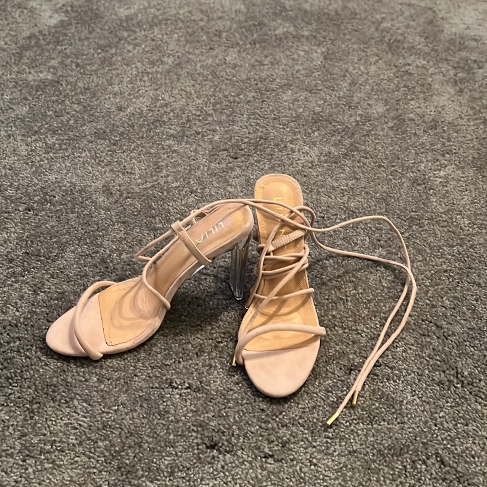 Blush colored string tie up sandal